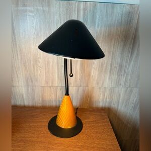 Ron Rezek Vintage Modern Atomic Era UFO Desk Lamp Retro Black & Wood Curved
